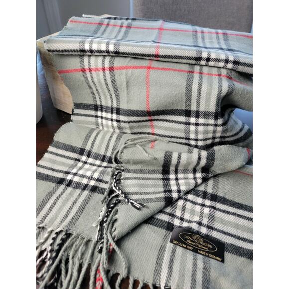 100% Cashmere Scarf Germany Gray Plaid - Picture 3 of 7